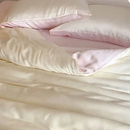 Beige & light blue ice silky solid bedding set bedroom duvet cover