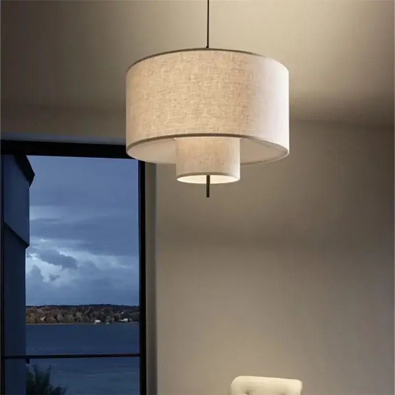 Beige linen bohemia fabric pendel lamp for office or living room