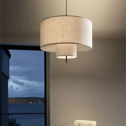 Beige linen bohemia fabric pendel lamp for office or living room