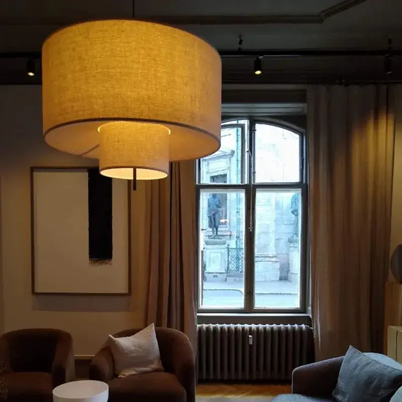 Beige linen bohemia fabric pendel lamp for office or living room