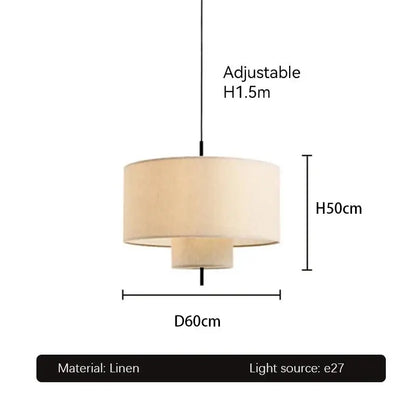 Beige linen handmade fabric chandelier dining room pendant light