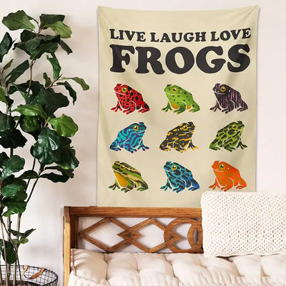 Beige live laugh love frogs tapestry wall hanging for bedroom