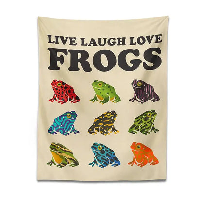 Beige live laugh love frogs tapestry wall hanging for bedroom