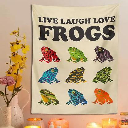Beige live laugh love frogs tapestry wall hanging for bedroom