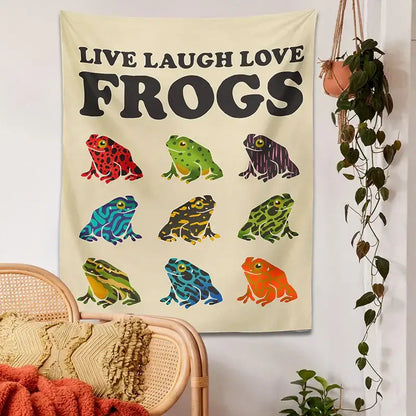 Beige live laugh love frogs tapestry wall hanging for bedroom
