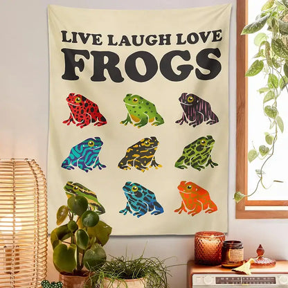 Beige live laugh love frogs tapestry wall hanging for bedroom