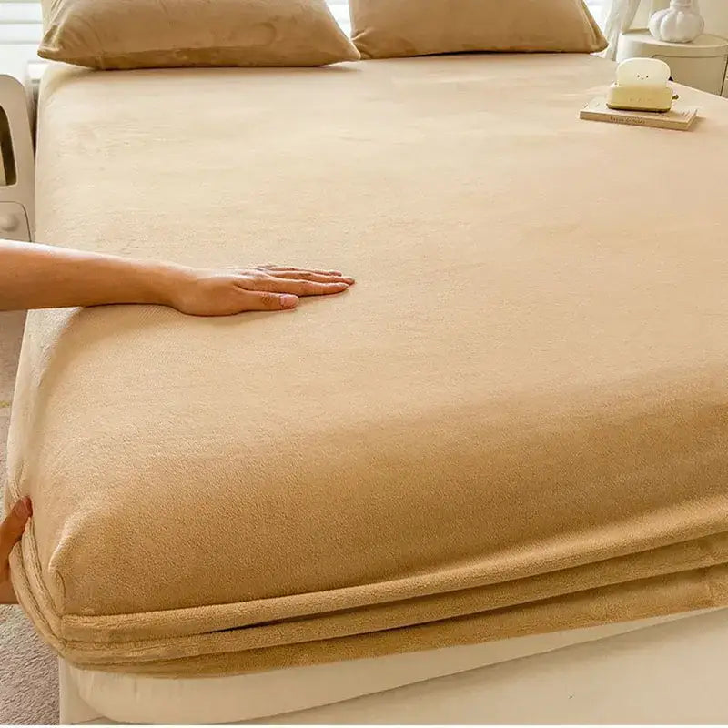Beige milk velvet fitted sheet bedroom plush mattress topper
