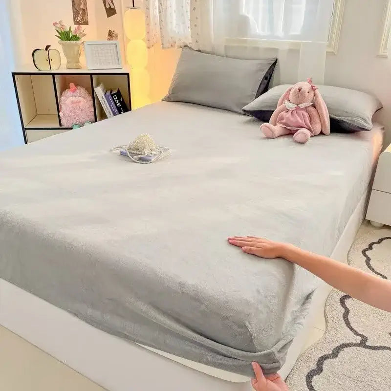 Beige milk velvet fitted sheet bedroom plush mattress topper