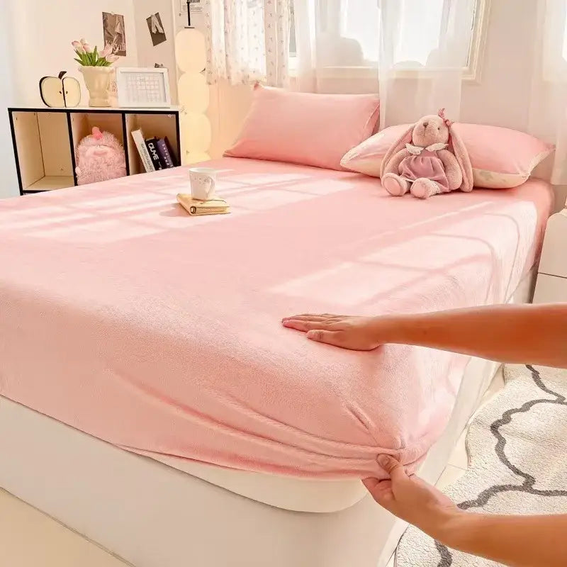 Beige milk velvet fitted sheet bedroom plush mattress topper