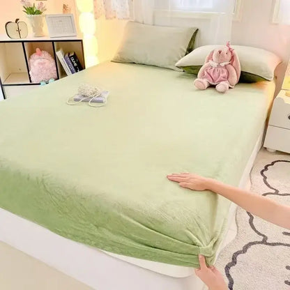 Beige milk velvet fitted sheet bedroom plush mattress topper