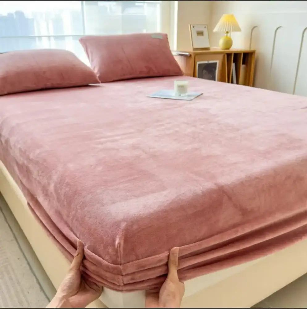 Beige milk velvet fitted sheet bedroom plush mattress topper