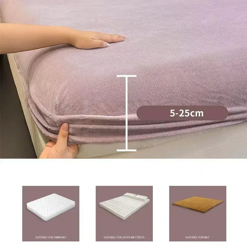 Beige milk velvet fitted sheet bedroom plush mattress topper