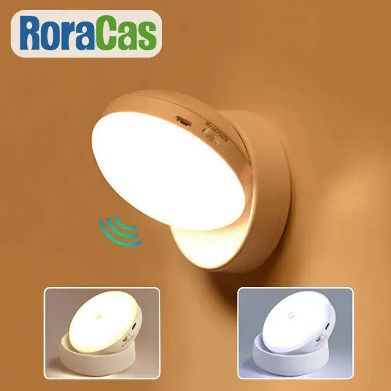 Beige motion sensor rotate night light bedroom wall lamp
