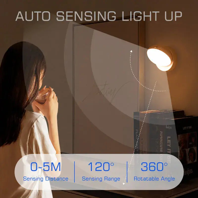 Beige motion sensor rotate night light bedroom wall lamp