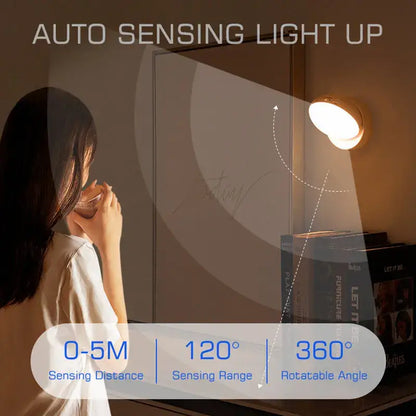 Beige motion sensor rotate night light bedroom wall lamp