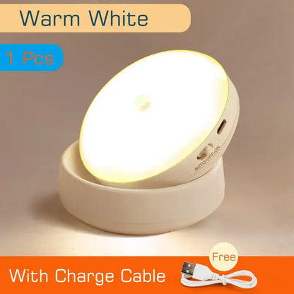 Beige motion sensor rotate night light bedroom wall lamp