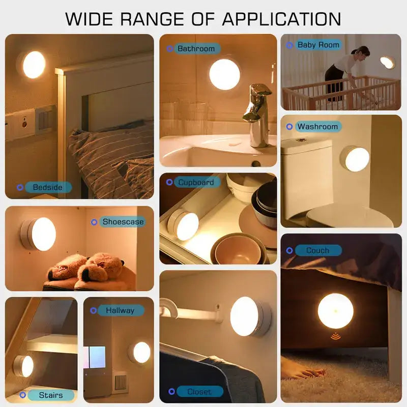Beige motion sensor rotate night light bedroom wall lamp