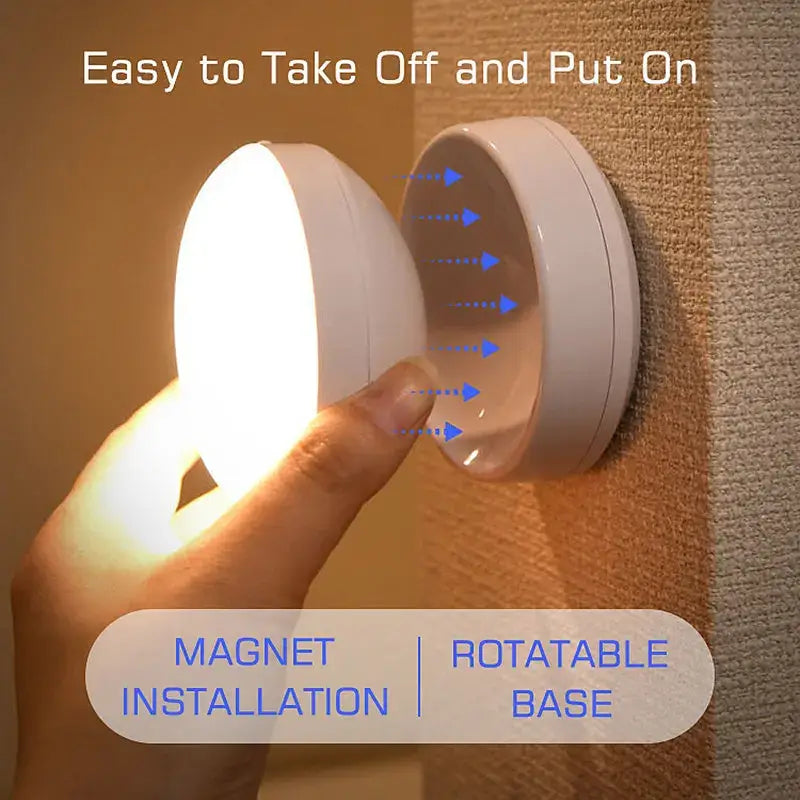 Beige motion sensor rotate night light bedroom wall lamp
