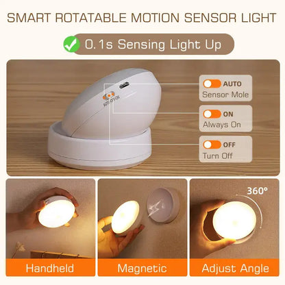 Beige motion sensor rotate night light bedroom wall lamp