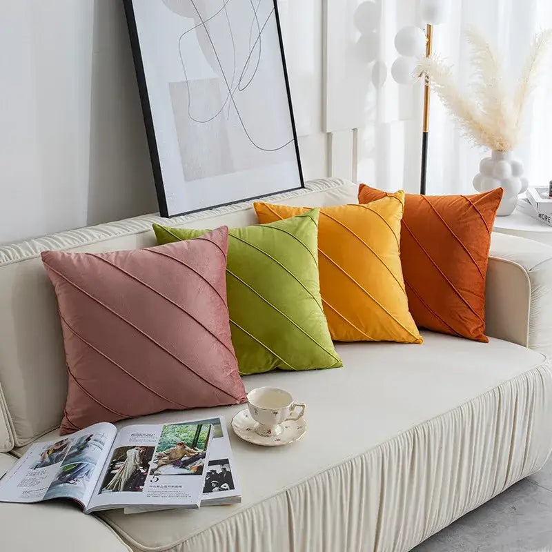 Beige & pink hand pleat embroidered cushions living room velvet pillow