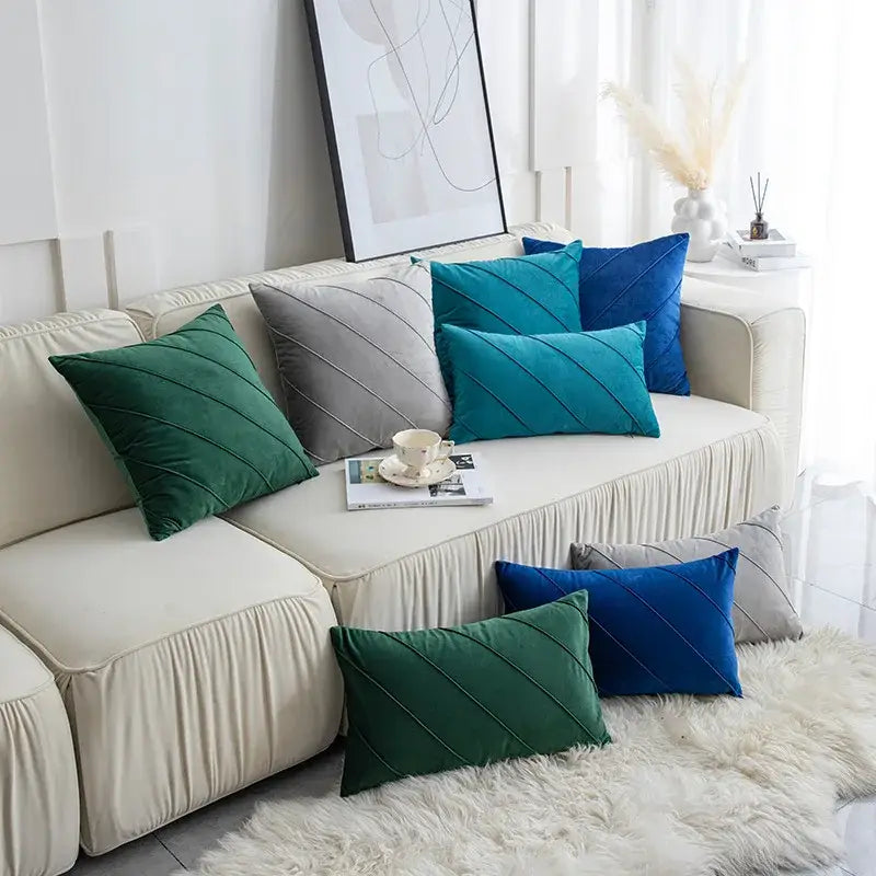 Beige & pink hand pleat embroidered cushions living room velvet pillow