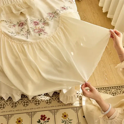 Beige pink lace embroidery bedding set – bedroom floral duvet cover