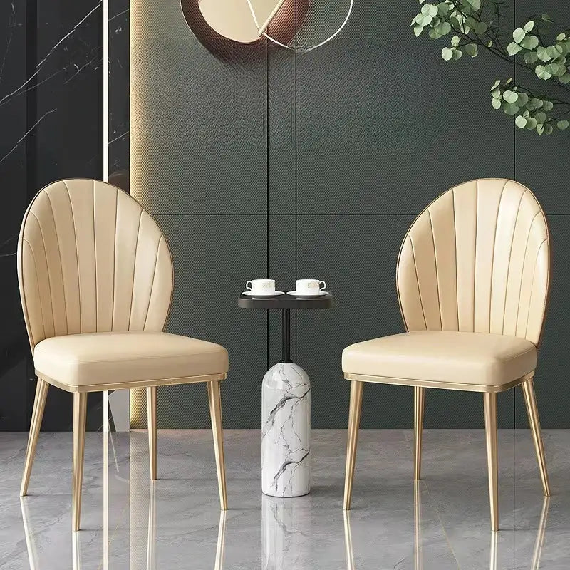 Beige pleated upholstered dining set with gold legs dining room