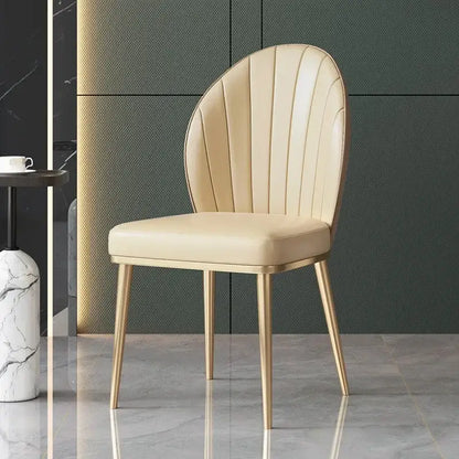 Beige pleated upholstered dining set with gold legs dining room