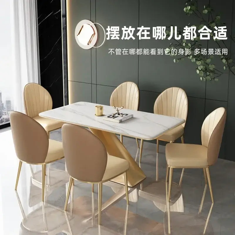 Beige pleated upholstered dining set with gold legs dining room