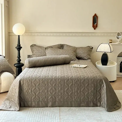 Beige quilted floral eucalyptus fiber bedspread bedroom ruffled cover