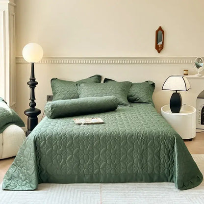 Beige quilted floral eucalyptus fiber bedspread bedroom ruffled cover
