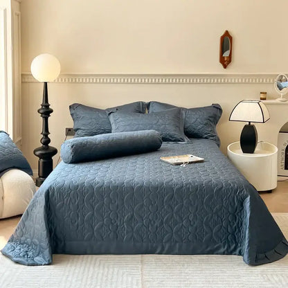 Beige quilted floral eucalyptus fiber bedspread bedroom ruffled cover