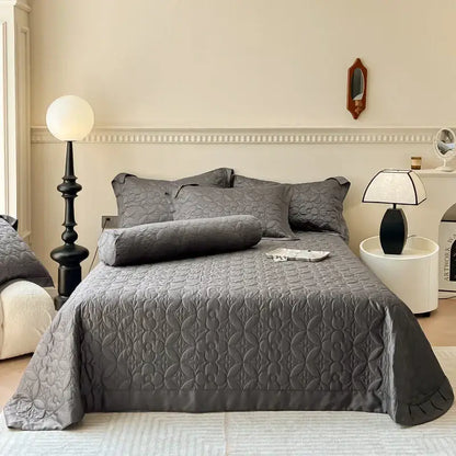 Beige quilted floral eucalyptus fiber bedspread bedroom ruffled cover