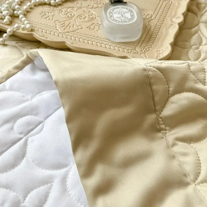 Beige quilted floral eucalyptus fiber bedspread bedroom ruffled cover