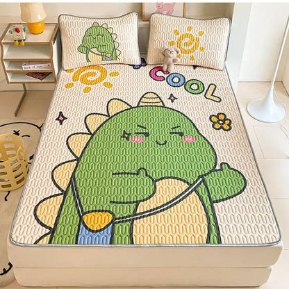 Beige & red cartoon pattern latex mattress bedroom quilted bed sheets