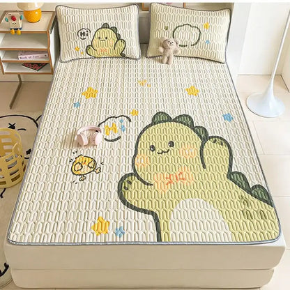 Beige & red cartoon pattern latex mattress bedroom quilted bed sheets