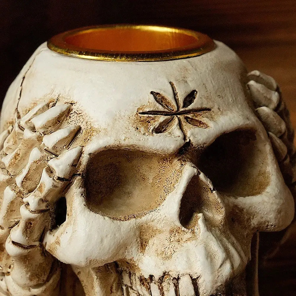 Beige resin bone skeleton candlestick holder set dining room decor