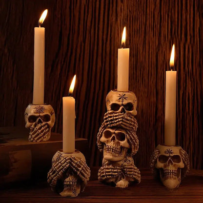 Beige resin bone skeleton candlestick holder set dining room decor
