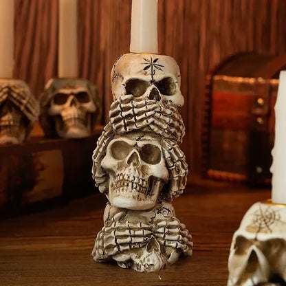 Beige resin bone skeleton candlestick holder set dining room decor