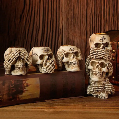 Beige resin bone skeleton candlestick holder set dining room decor