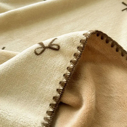Beige scalloped cozy coral fleece blanket bedroom bow decor