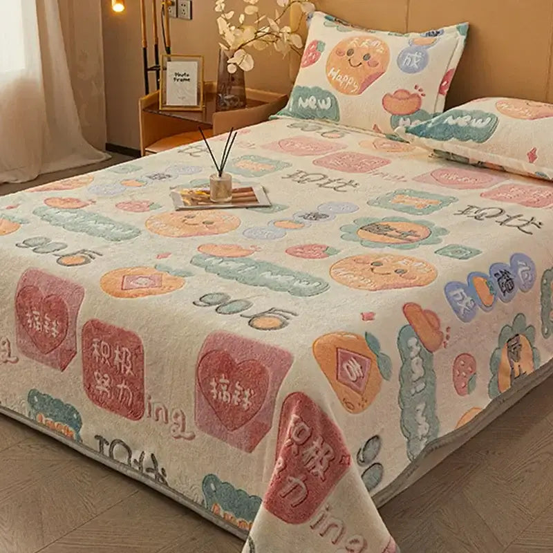 Beige space astronaut cartoon flannel blanket bedroom sofa cover