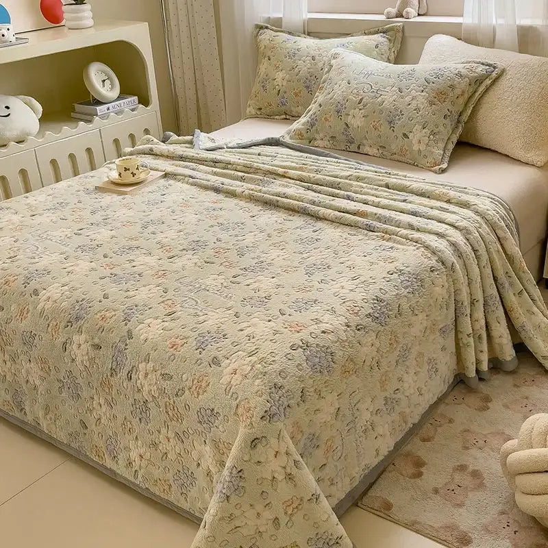 Beige space astronaut cartoon flannel blanket bedroom sofa cover