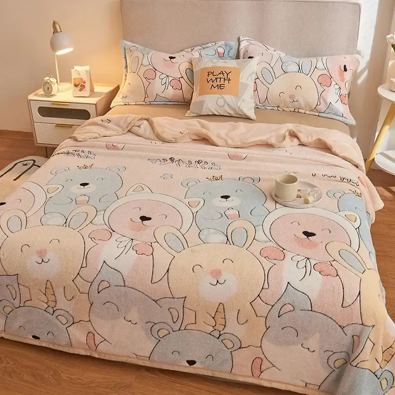 Beige space astronaut cartoon flannel blanket bedroom sofa cover