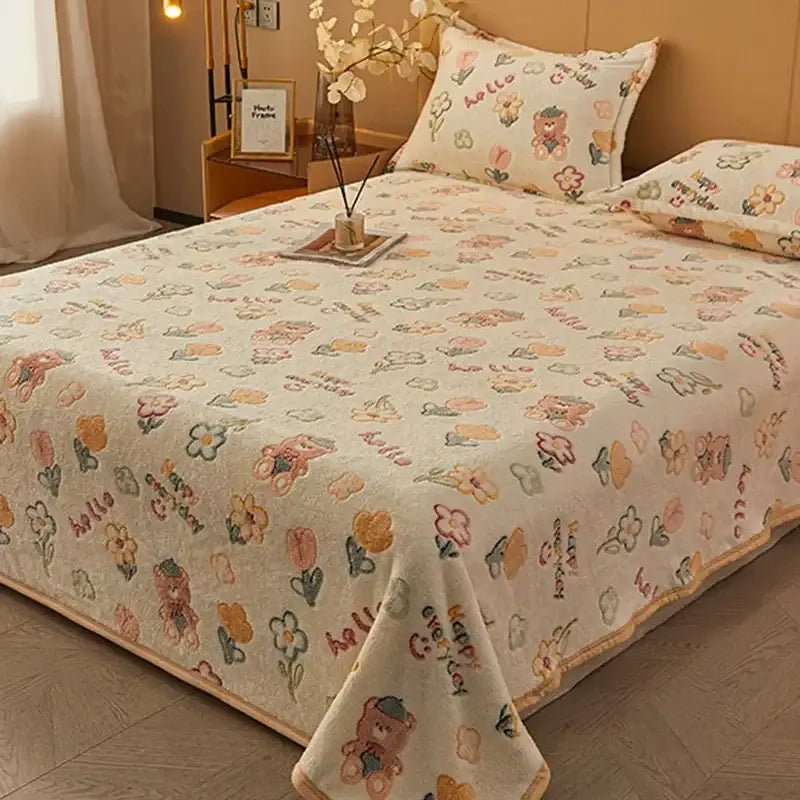 Beige space astronaut cartoon flannel blanket bedroom sofa cover