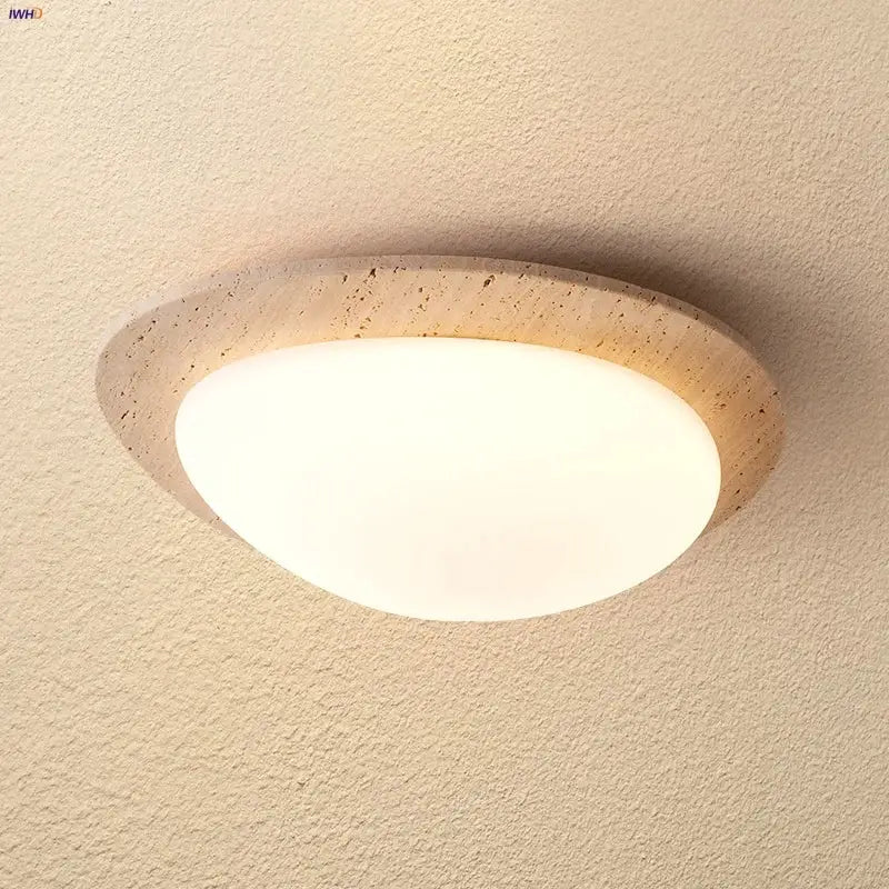 Beige speckled stone led ceiling light bedroom oval pe shade