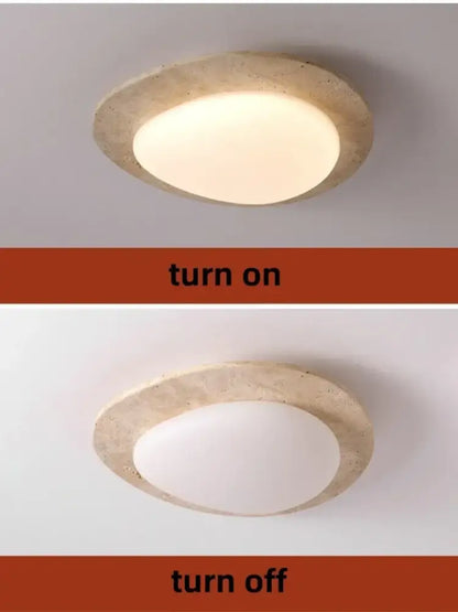 Beige speckled stone led ceiling light bedroom oval pe shade