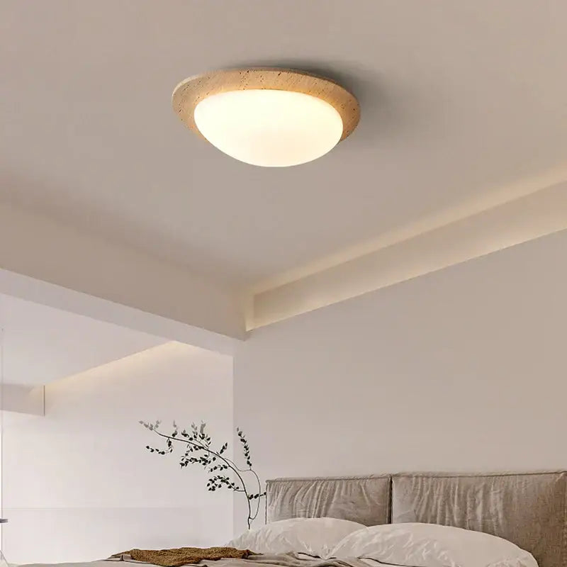 Beige speckled stone led ceiling light bedroom oval pe shade