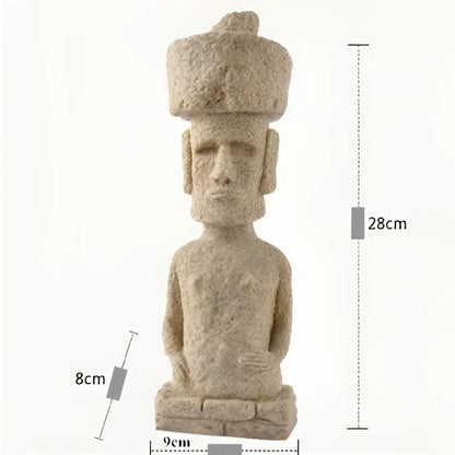 Beige stone easter island moai pukao statue living room decor