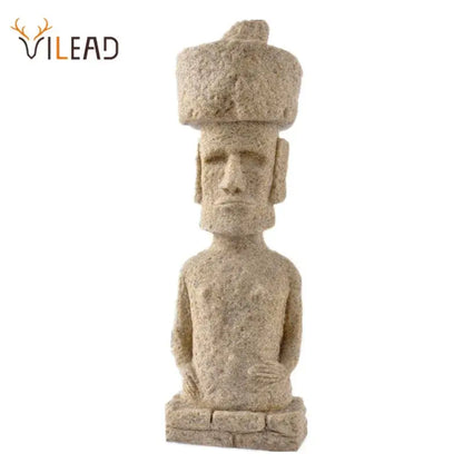 Beige stone easter island moai pukao statue living room decor